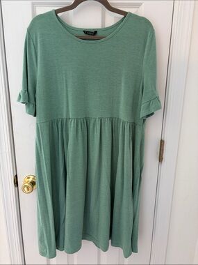 SHEIN Mint Green Ruffle Sleeve Babydoll Dress